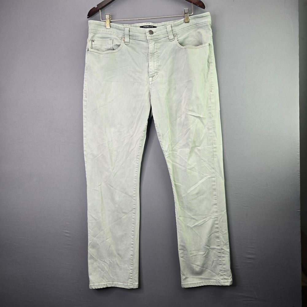 Fidelity Denim Jimmy Slim Straight Jeans 38 Sage Green Made in USA Stretch Mens